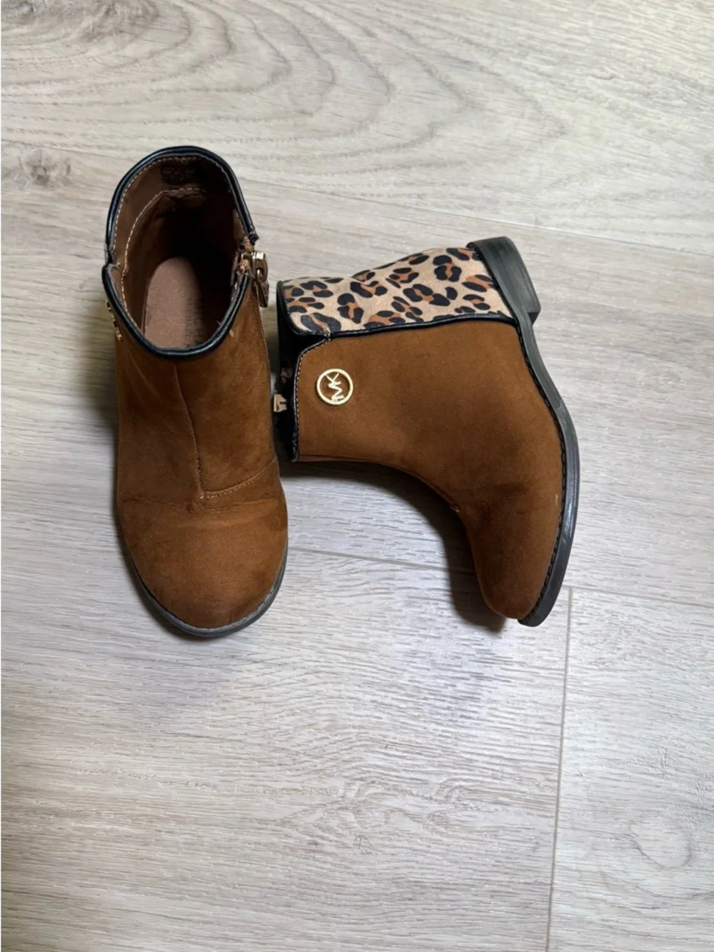 Michael Kors Brown Suede Ankle Boots with Leopard Accent